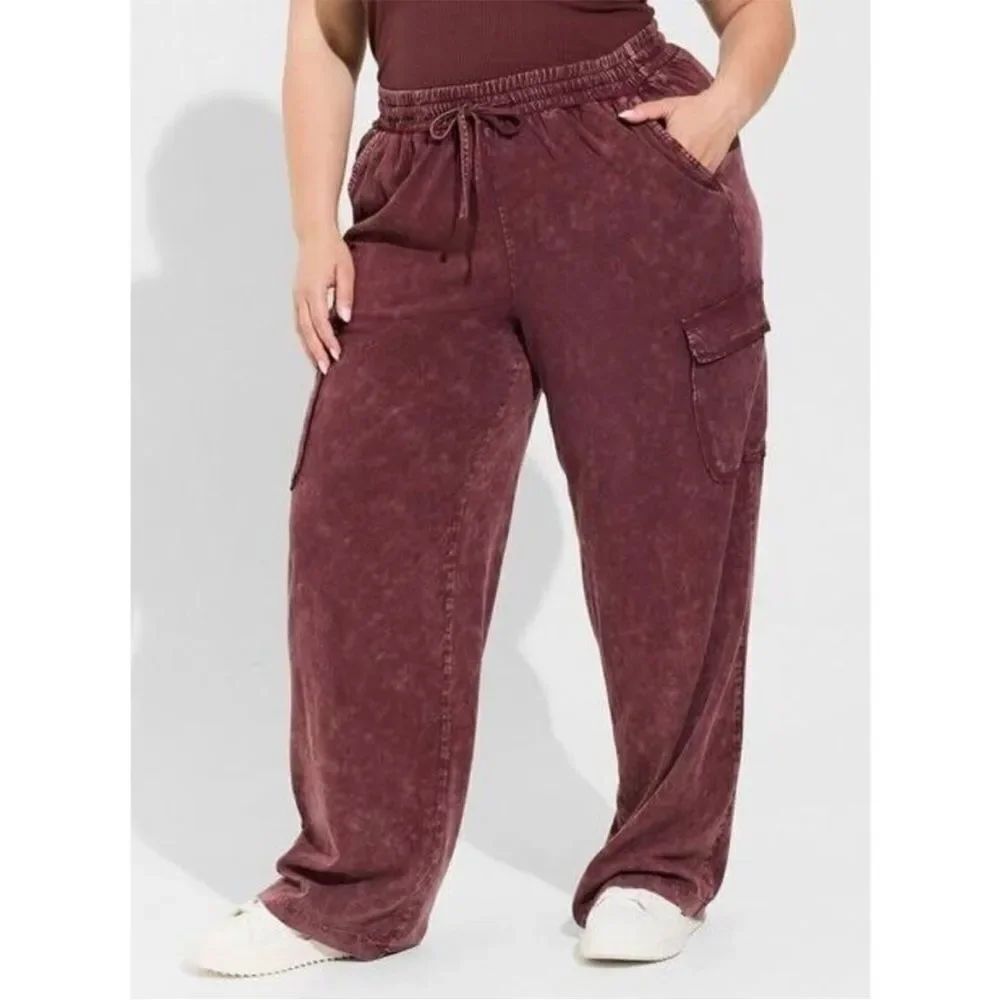 Torrid Distressed Cargo Casual Purple Elastic Waist Pockets Pants Boho Modern